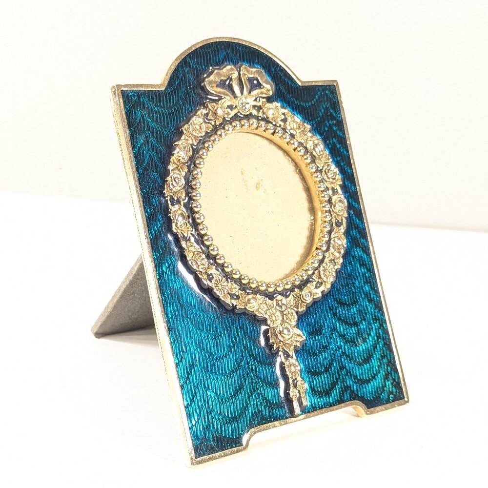 Terragraphics Green enamel strut photo frame, Vintage pet memorial frame